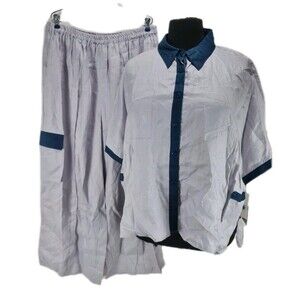 NIGHT STUDIO LINEN Women Size XXL 100% Linen Silver 2 Pieces Elastic Pant 27P